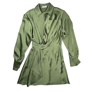 Simkhai Green Talit Wrap-Effect Draped Satin Mini Dress Sz 2 Designer Cocktail